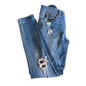 Judy Blue jeans distressed denim with animal print background skinny fit Sz 3/26